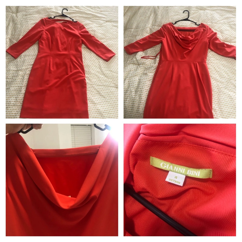 Gianni Bini Red Sheath Dress with Cowl Neck and 3/4 Sleeves